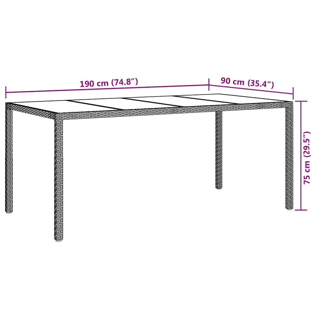 Havemøbel Bord Sort 190 x 90 x 75 cm polyrattan