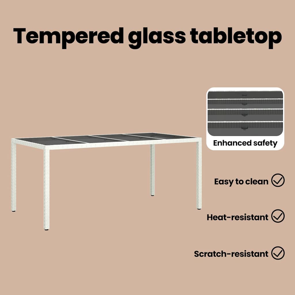 Havemøbel Bord Hvid 190 x 90 x 75 cm polyrattan