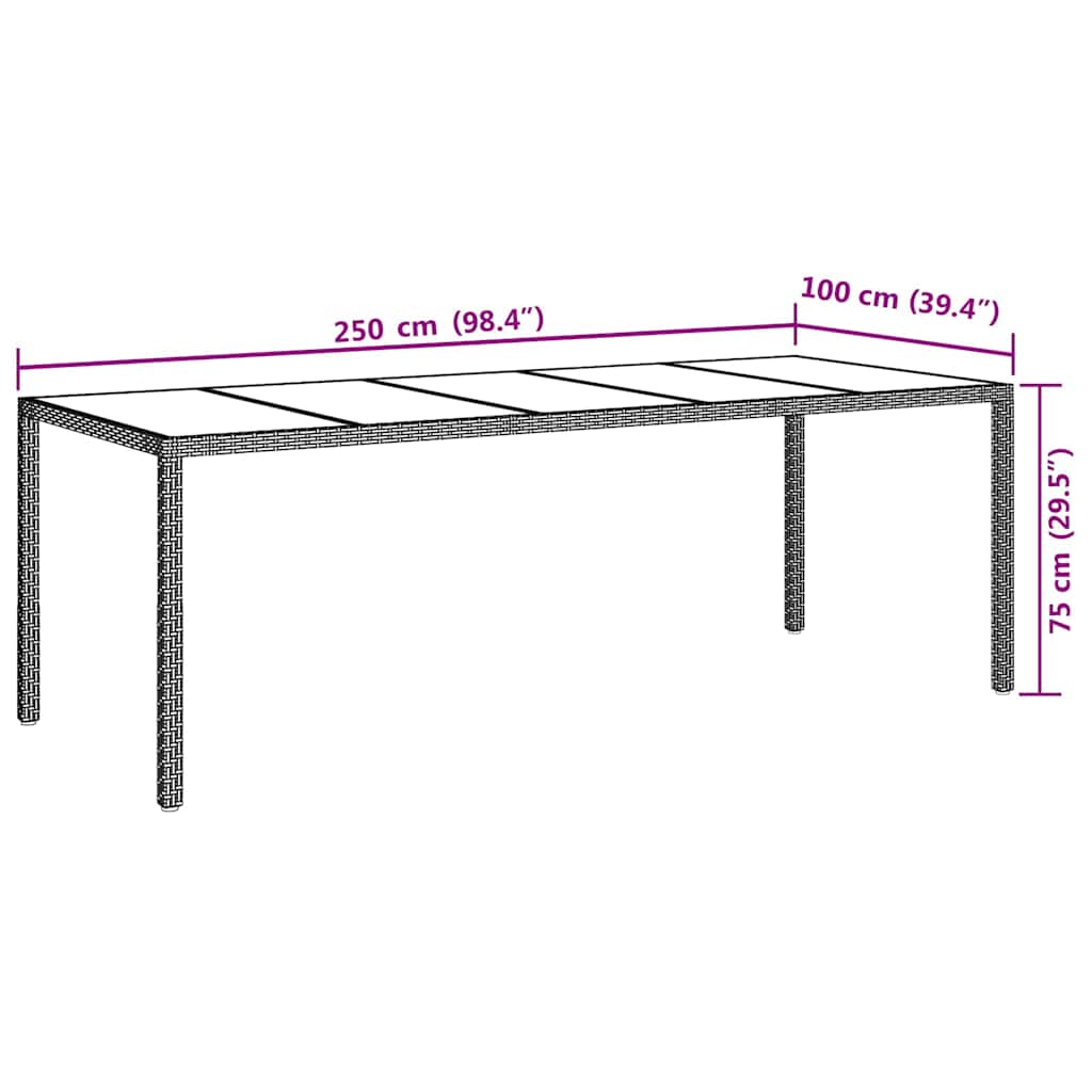 Havemøbel Bord Ren Sort 250 x 100 x 75 cm polyrattan