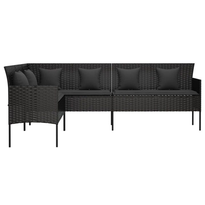 L-formet havesofa med hynder polyrattan sort
