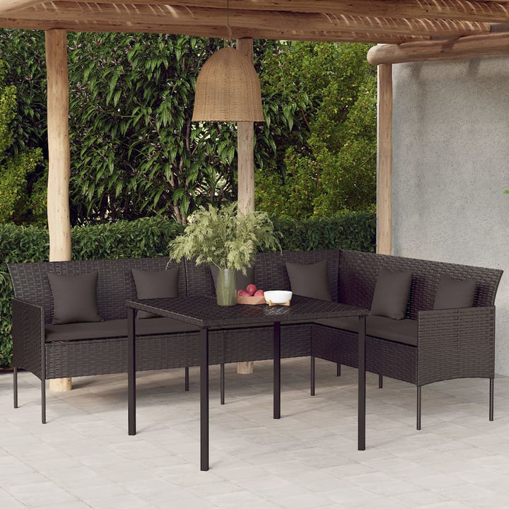 L-formet havesofa med hynder polyrattan sort