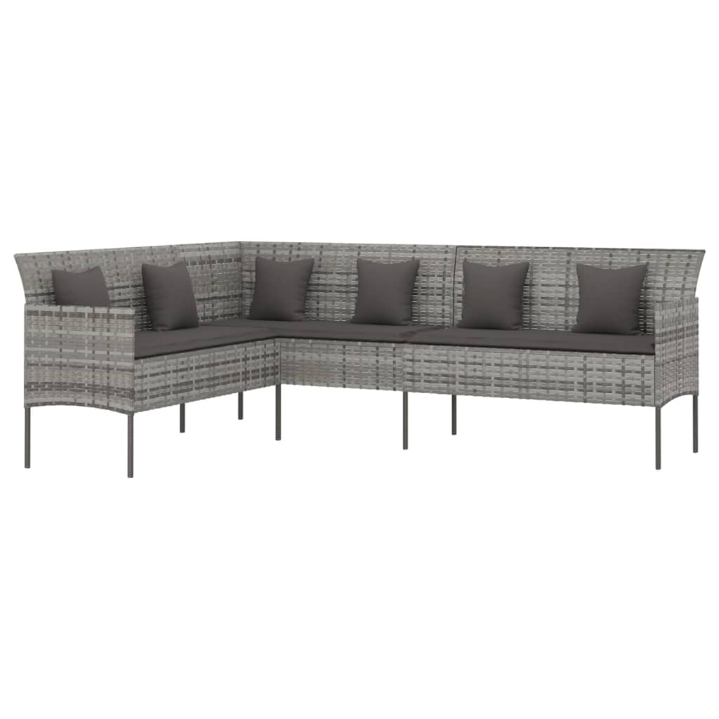 L-formet havesofa med hynder polyrattan grå
