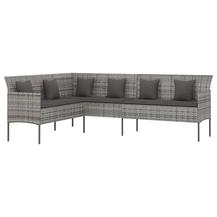 L-formet havesofa med hynder polyrattan grå