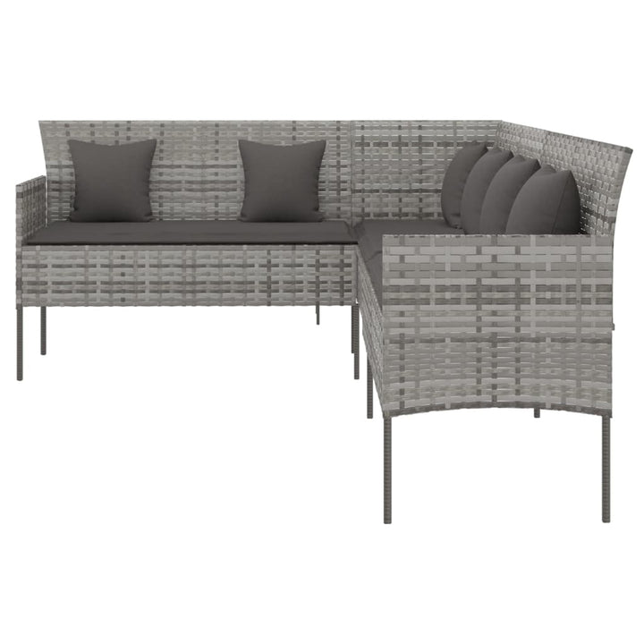 L-formet havesofa med hynder polyrattan grå