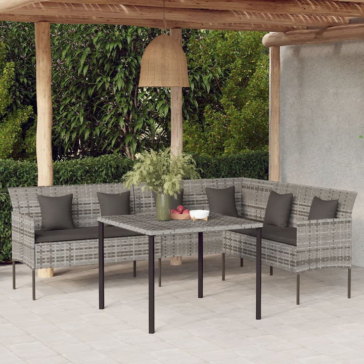 L-formet havesofa med hynder polyrattan grå