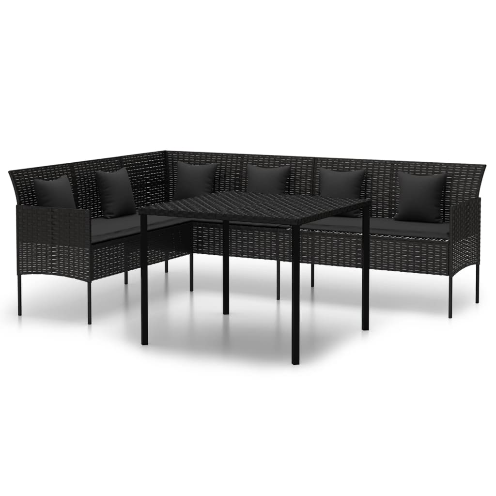 spisebordssæt til haven 2 dele med hynder polyrattan sort