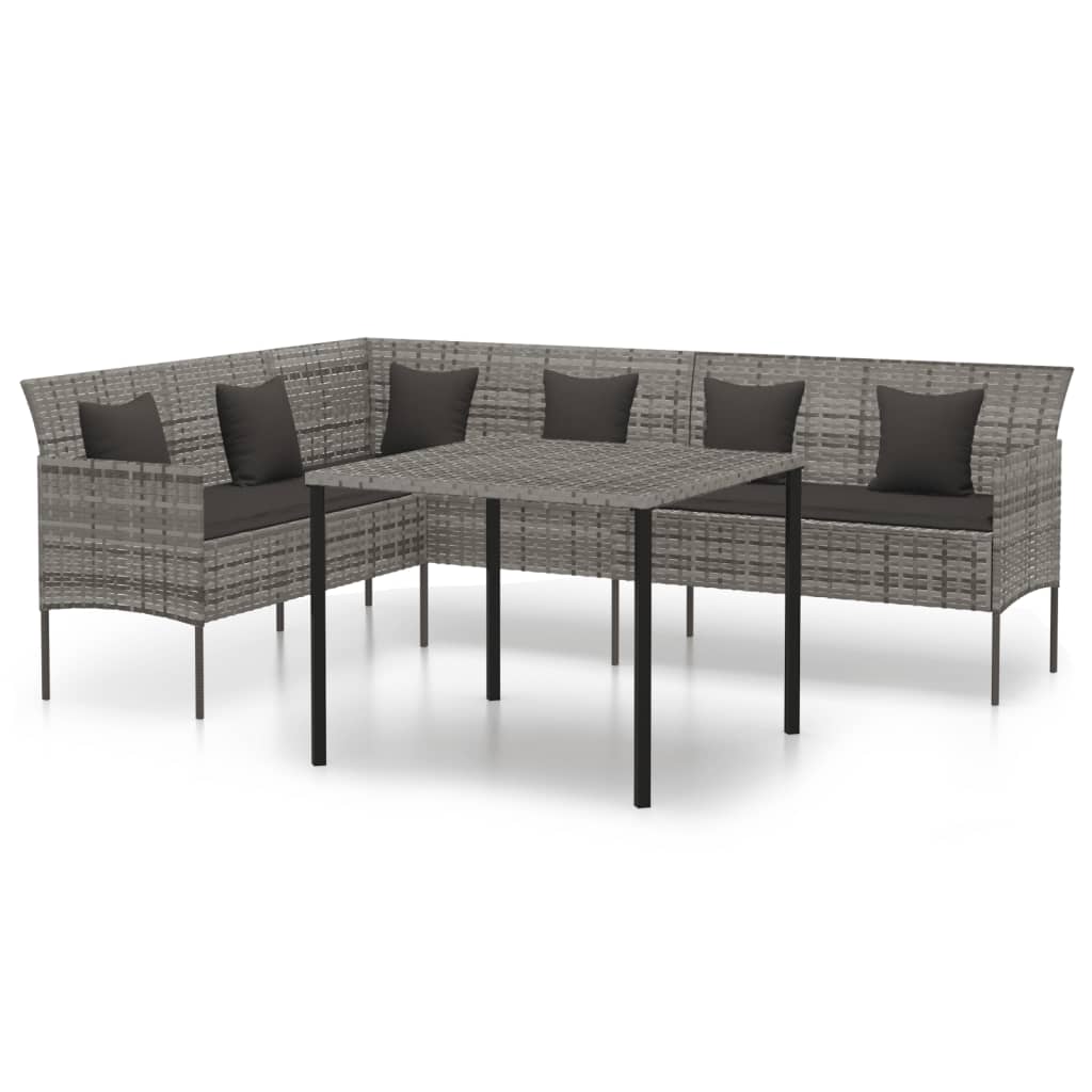 spisebordssæt til haven 2 dele med hynder polyrattan grå