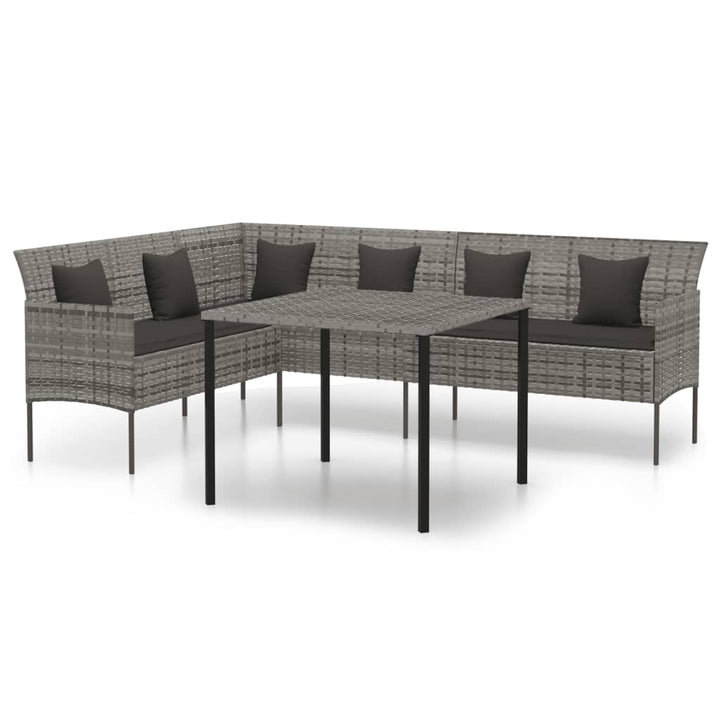 spisebordssæt til haven 2 dele med hynder polyrattan grå