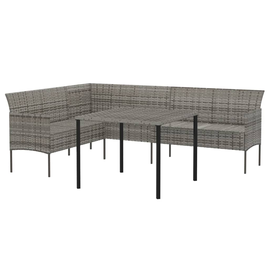 spisebordssæt til haven 2 dele med hynder polyrattan grå