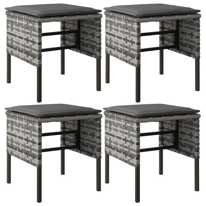 fodskamler med hynder 4 stk. til haven polyrattan grå