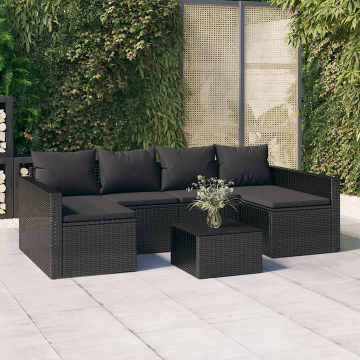 loungesæt til haven 2 dele med hynder polyrattan sort