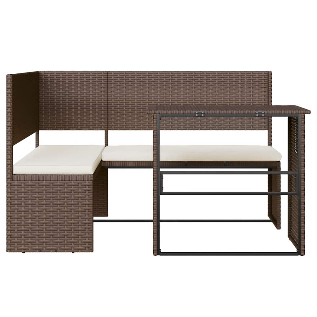 havesofa med bord og hynder L-formet polyrattan brun