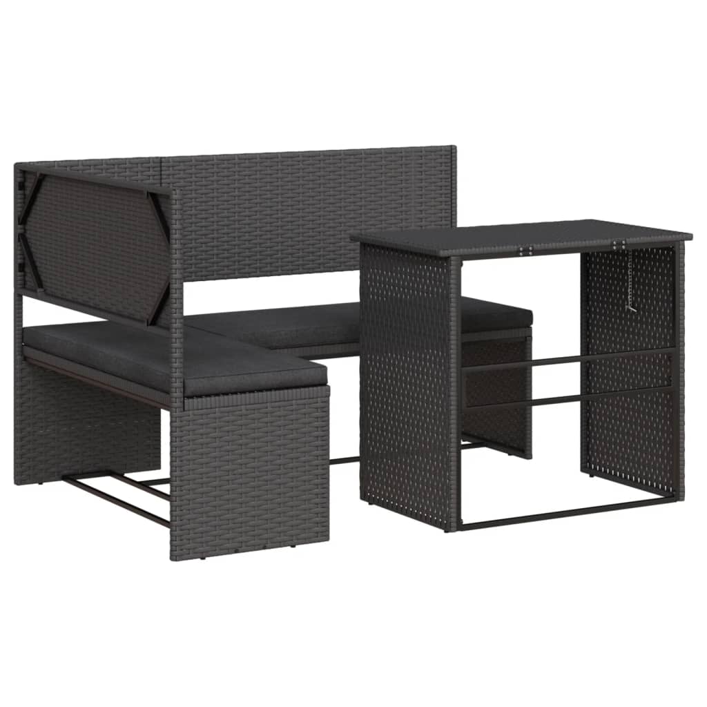 havesofa med bord og hynder L-formet polyrattan sort