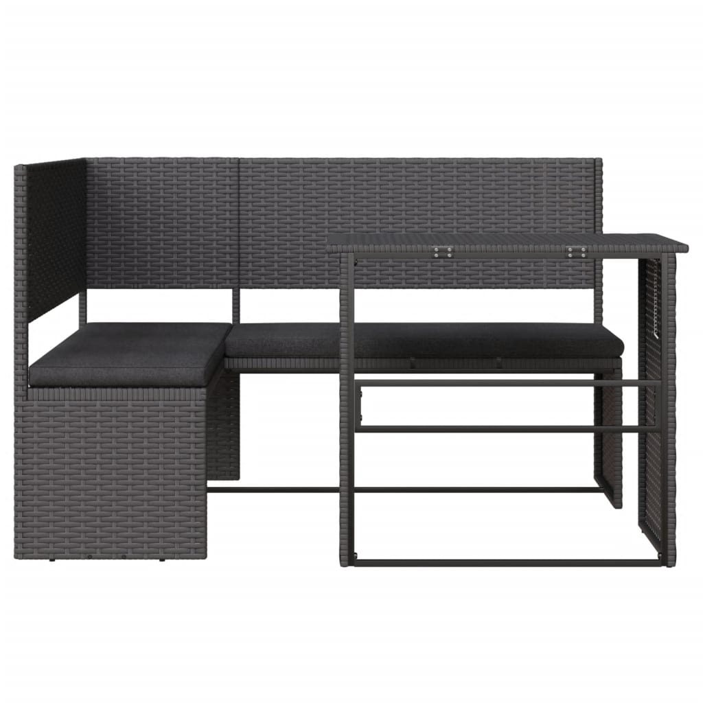 havesofa med bord og hynder L-formet polyrattan sort