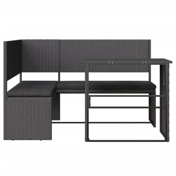 havesofa med bord og hynder L-formet polyrattan sort