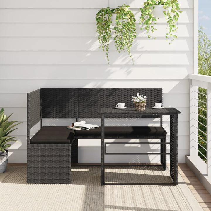 havesofa med bord og hynder L-formet polyrattan sort