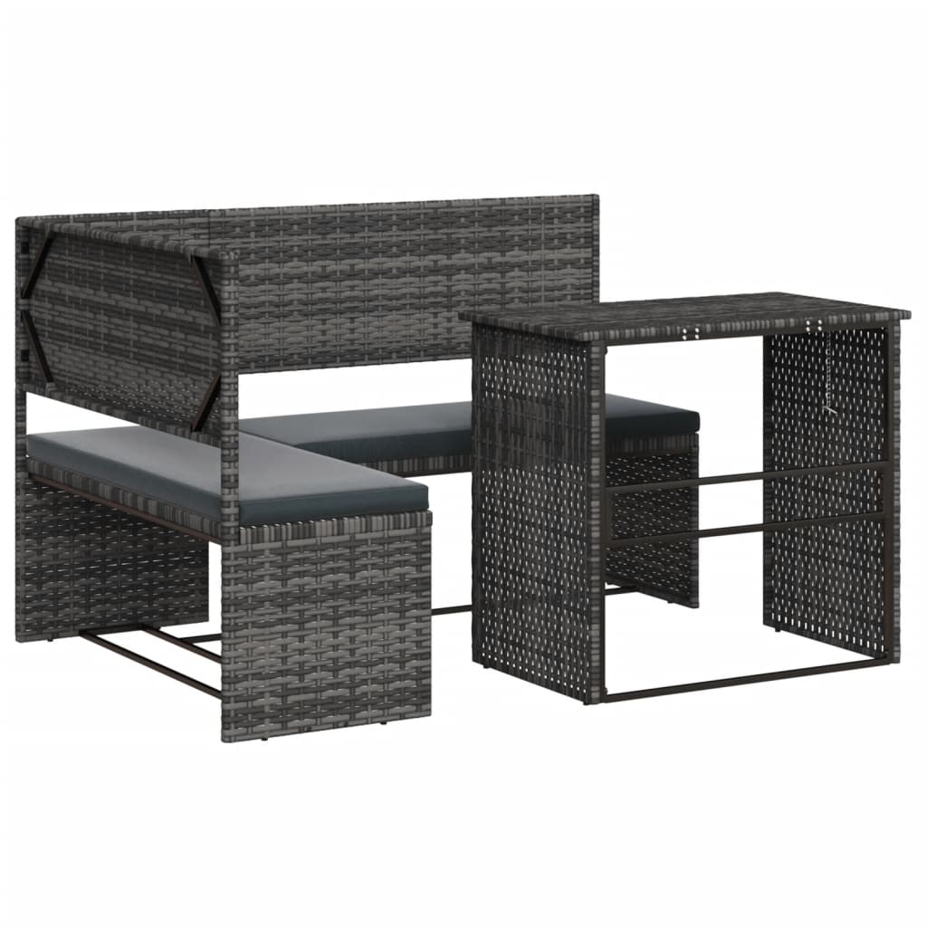 havesofa med bord og hynder L-formet polyrattan grå