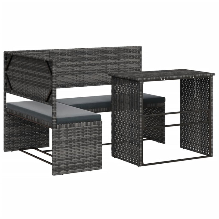 havesofa med bord og hynder L-formet polyrattan grå