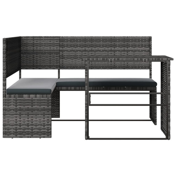 havesofa med bord og hynder L-formet polyrattan grå