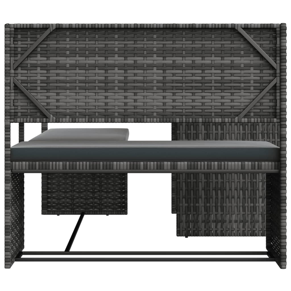 havesofa med bord og hynder L-formet polyrattan grå