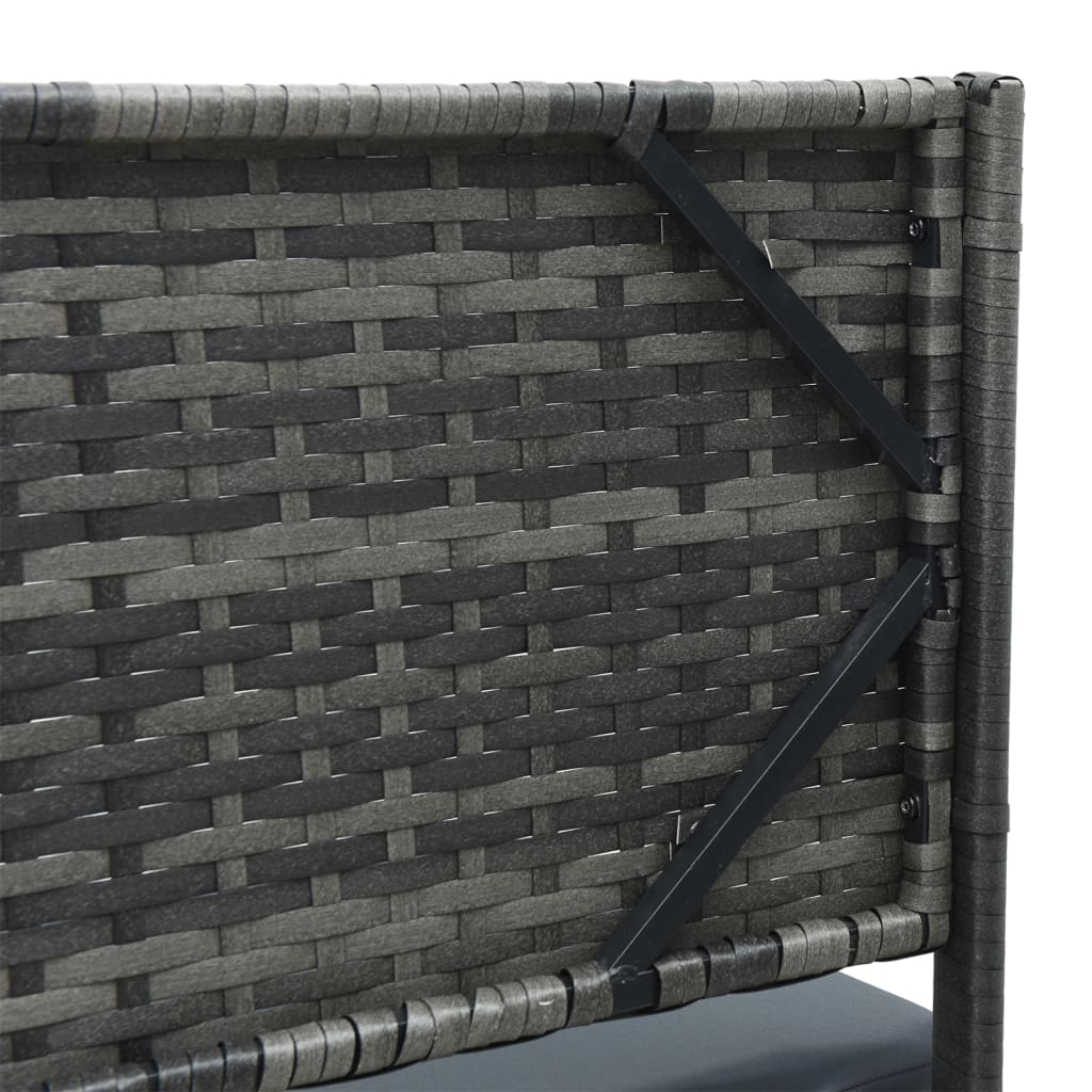 havesofa med bord og hynder L-formet polyrattan grå