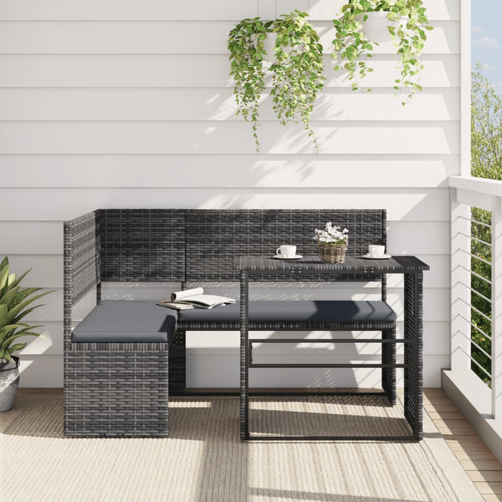 havesofa med bord og hynder L-formet polyrattan grå