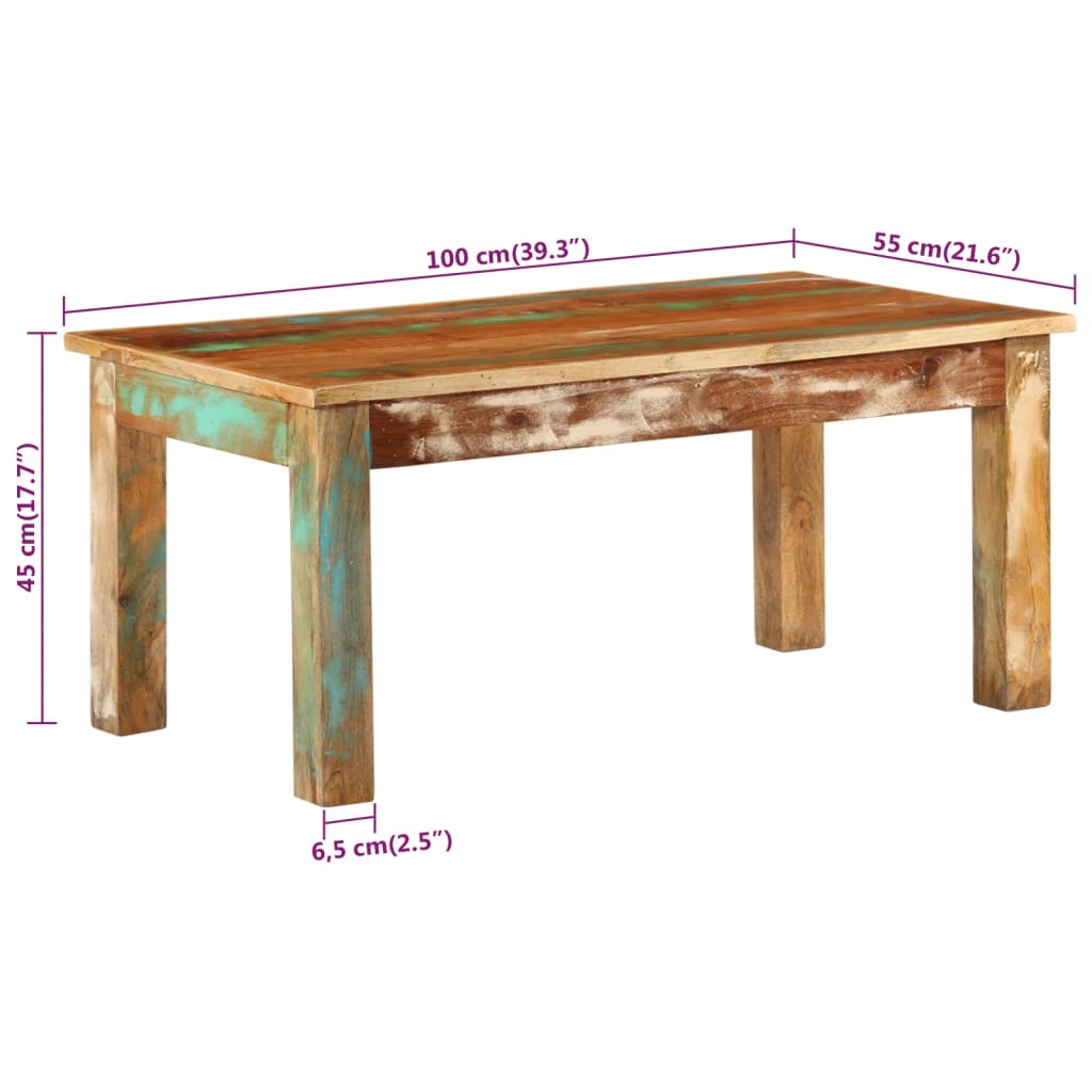 sofabord 100x55x45 cm massivt genbrugstræ