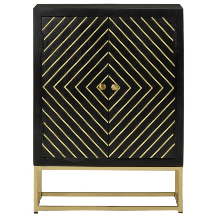 skænk med 2 låger 55x30x75 cm massivt genbrugstræ sort og guld