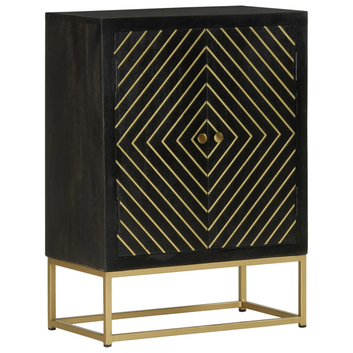 skænk med 2 låger 55x30x75 cm massivt genbrugstræ sort og guld