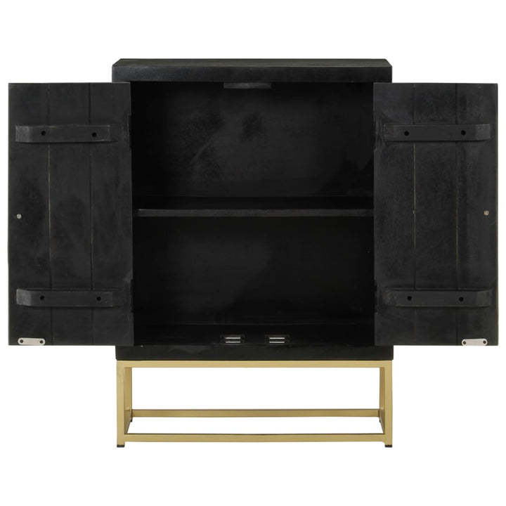 skænk med 2 låger 55x30x75 cm massivt genbrugstræ sort og guld