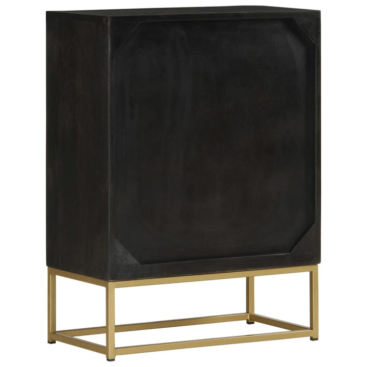skænk med 2 låger 55x30x75 cm massivt genbrugstræ sort og guld