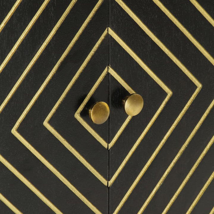 skænk med 2 låger 55x30x75 cm massivt genbrugstræ sort og guld