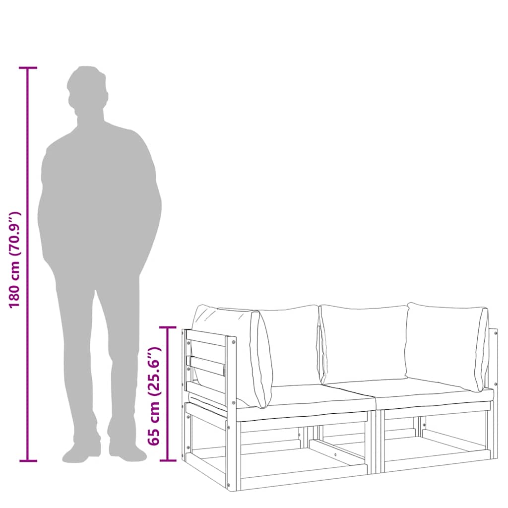 hjørnemoduler til havesofa 2 stk. med lysegrå hynder akacietræ