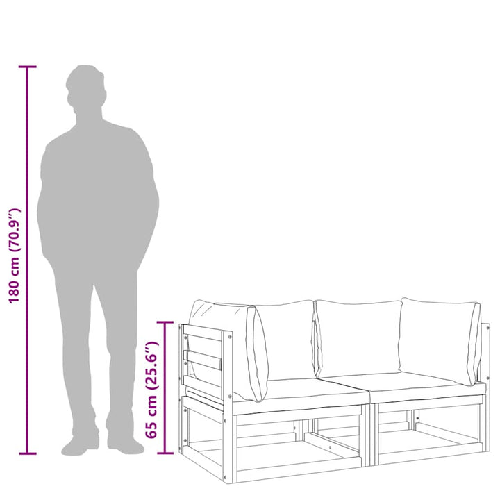 hjørnemoduler til havesofa 2 stk. med grønne hynder akacietræ
