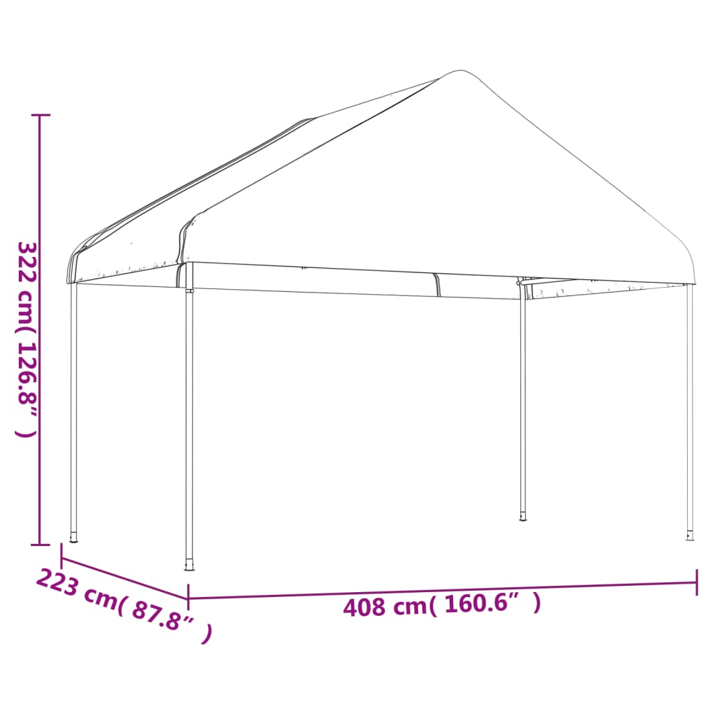 pavillon med tag 4,08x2,23x3,22 m polyethylen hvid