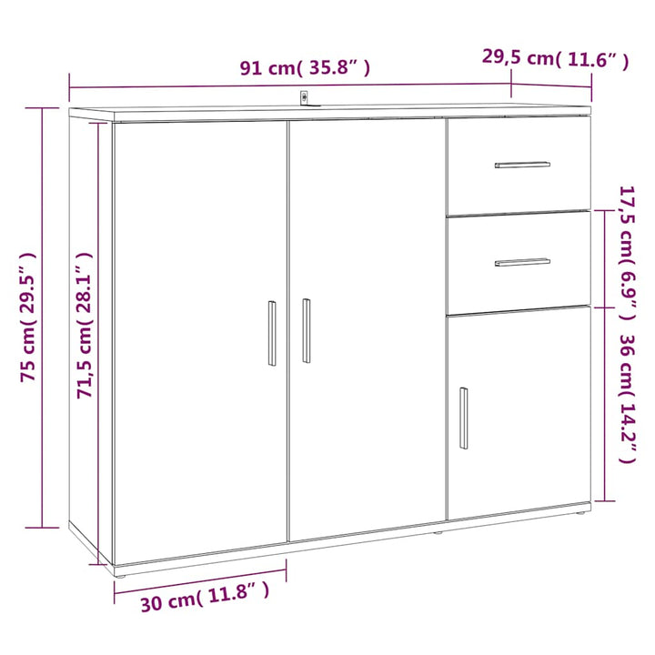 skænk 91x29,5x75 cm konstrueret træ hvid