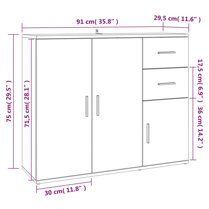 skænk 91x29,5x75 cm konstrueret træ grå sonoma-eg