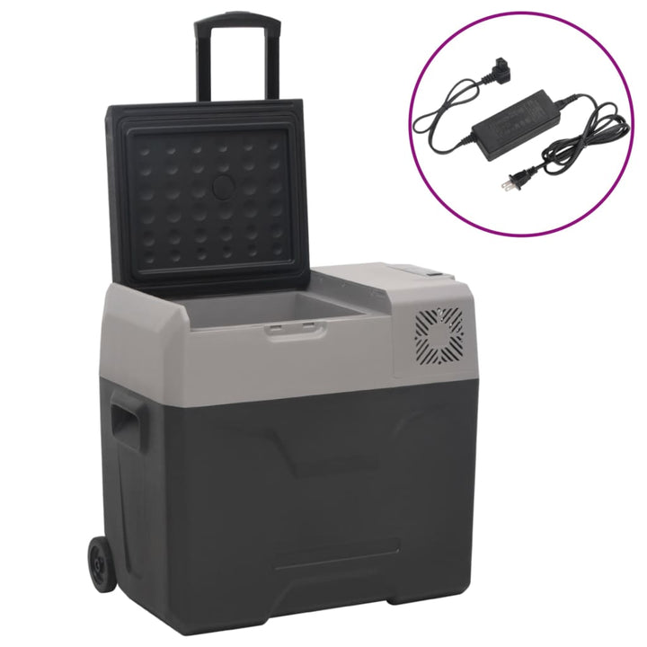køleboks med hjul og adapter 50 l polypropylen sort og grå