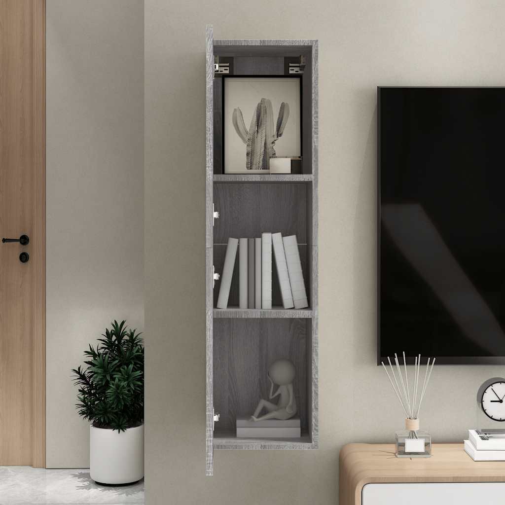 væghængt tv-skab 30,5x30x110 cm grå sonoma-eg