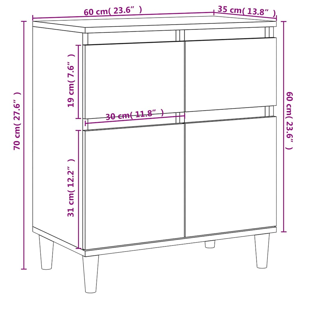 skænk 60x35x70 cm konstrueret træ røget egetræsfarve