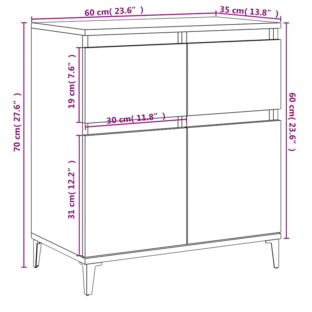 skænk 60x35x70 cm konstrueret træ hvid