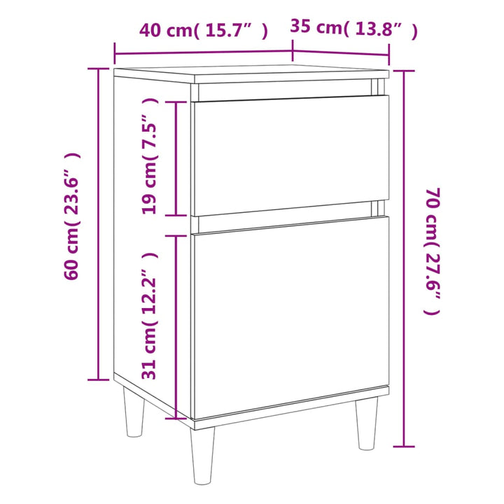 sengeborde 2 stk. 40x35x70 cm hvid