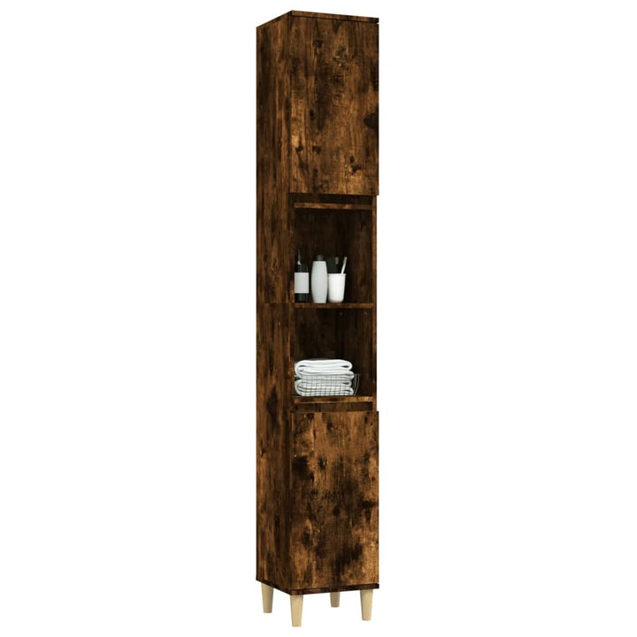 badeværelsesskab 30x30x190 cm konstrueret træ røget egetræ