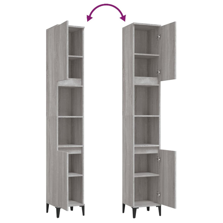 badeværelsesskab 30x30x190 cm konstrueret træ grå sonoma-eg