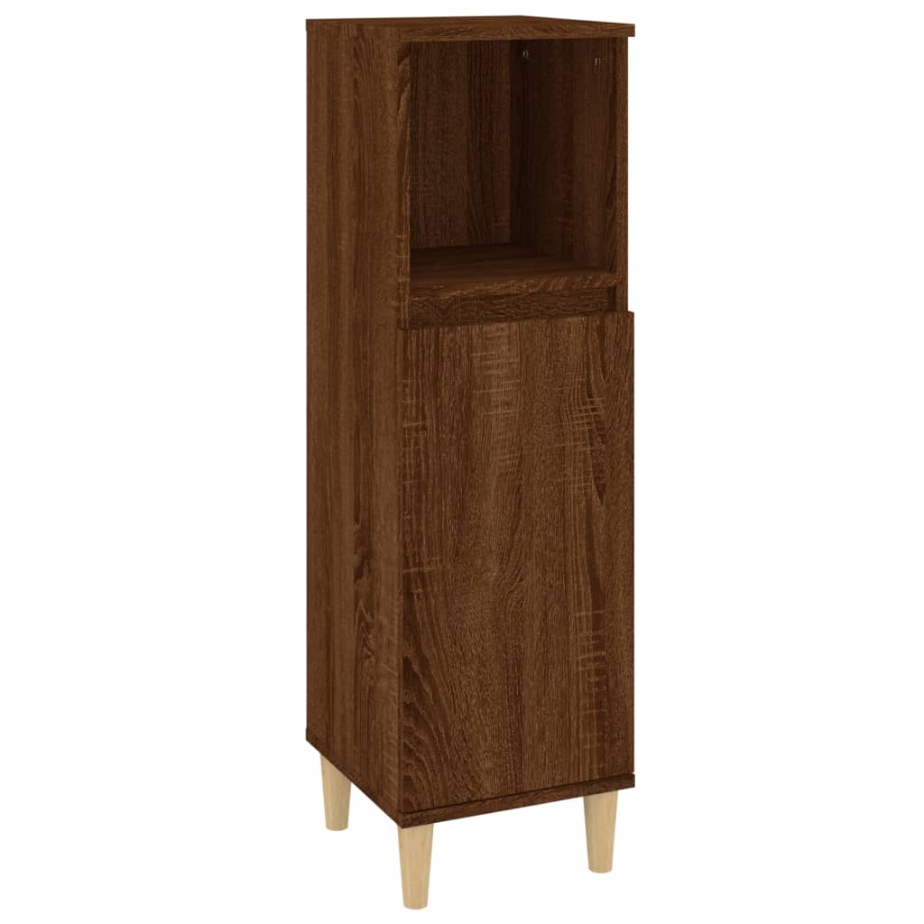 badeværelsesskab 30x30x100 cm konstrueret træ brunt egetræ