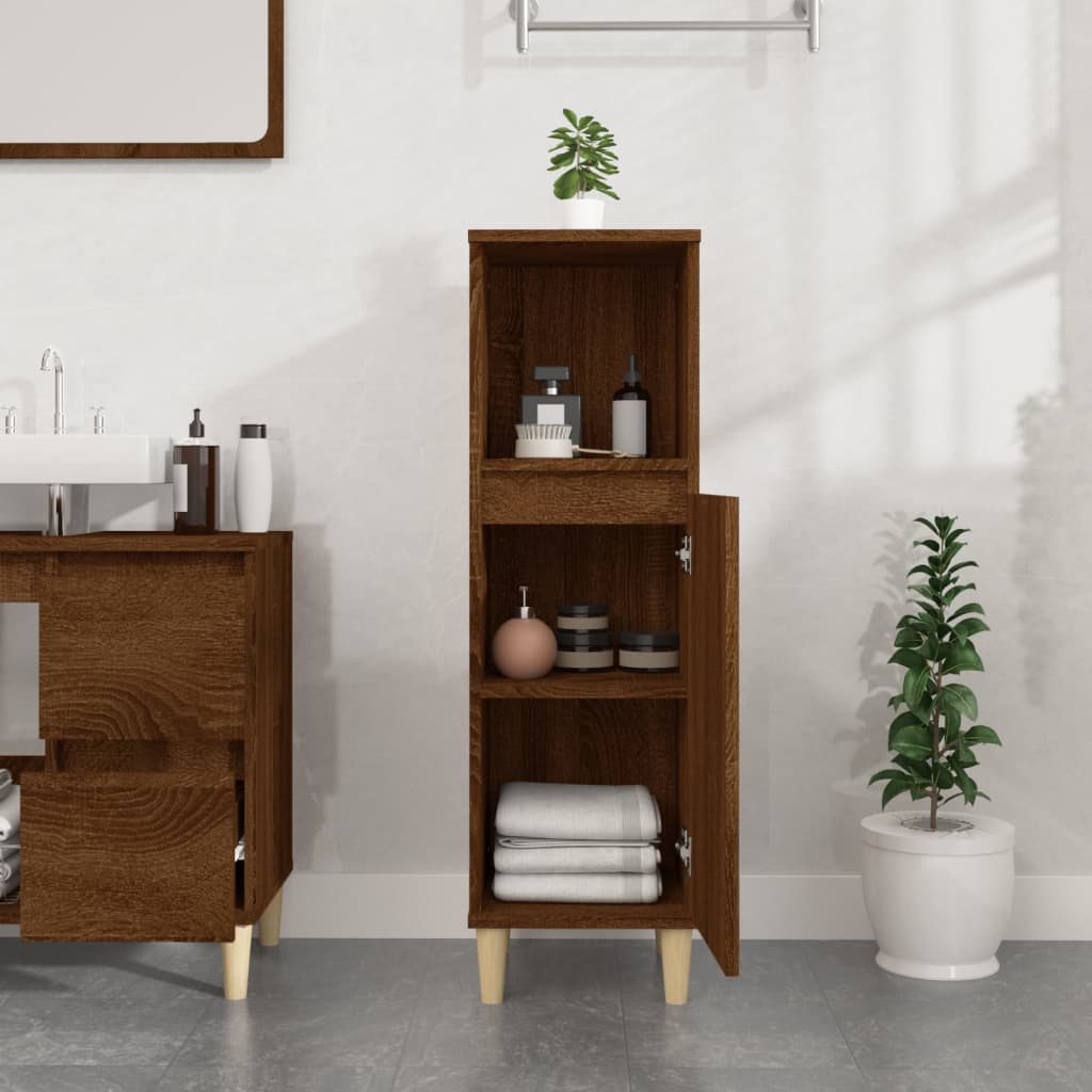 badeværelsesskab 30x30x100 cm konstrueret træ brunt egetræ