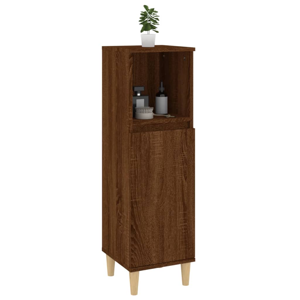 badeværelsesskab 30x30x100 cm konstrueret træ brunt egetræ