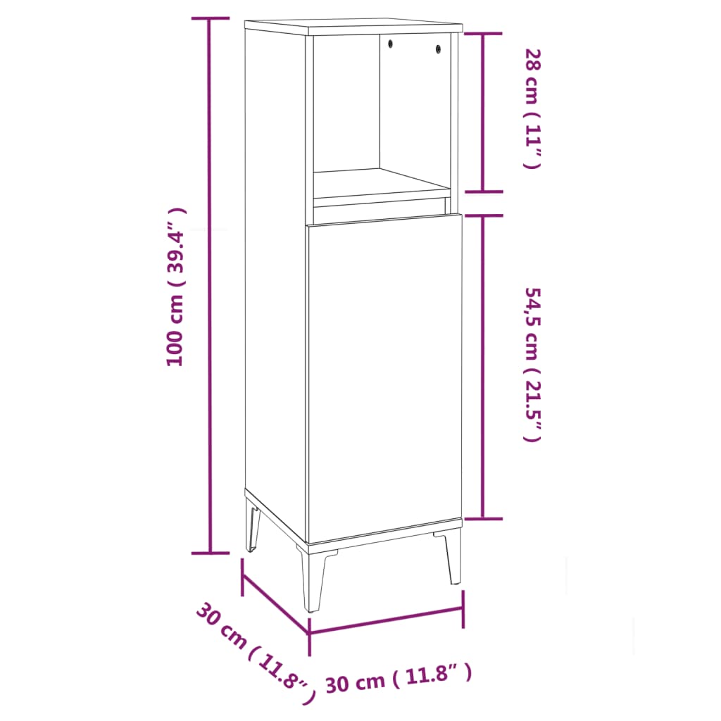 badeværelsesskab 30x30x100 cm konstrueret træ hvid