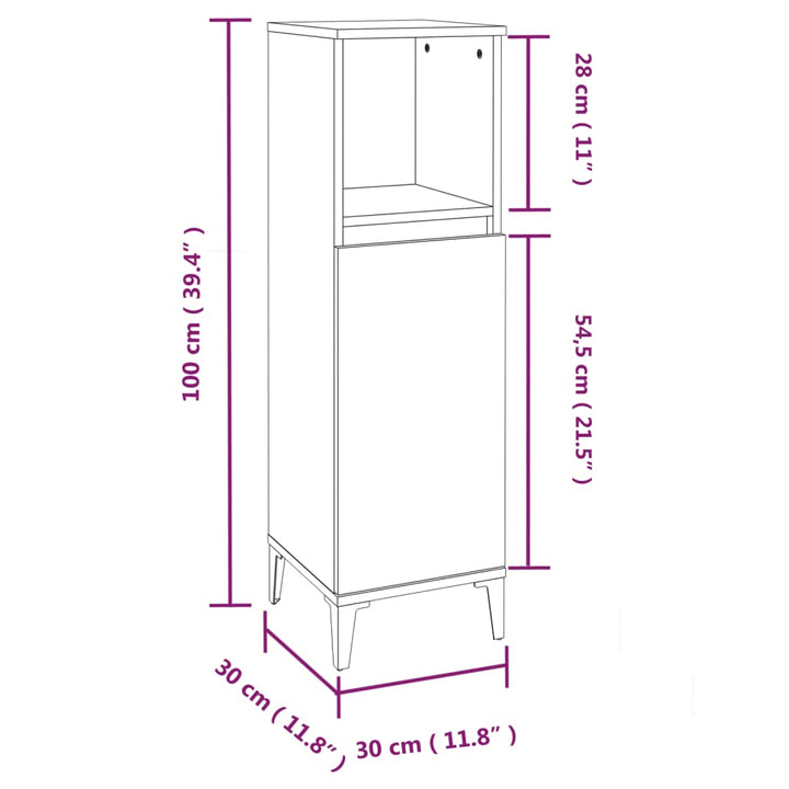 badeværelsesskab 30x30x100 cm konstrueret træ hvid