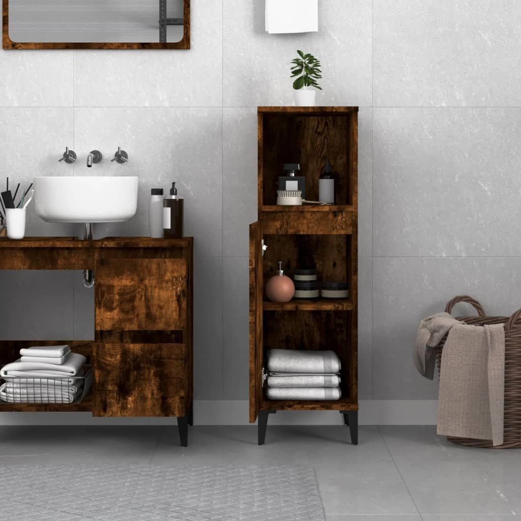 badeværelsesskab 30x30x100 cm konstrueret træ røget egetræ